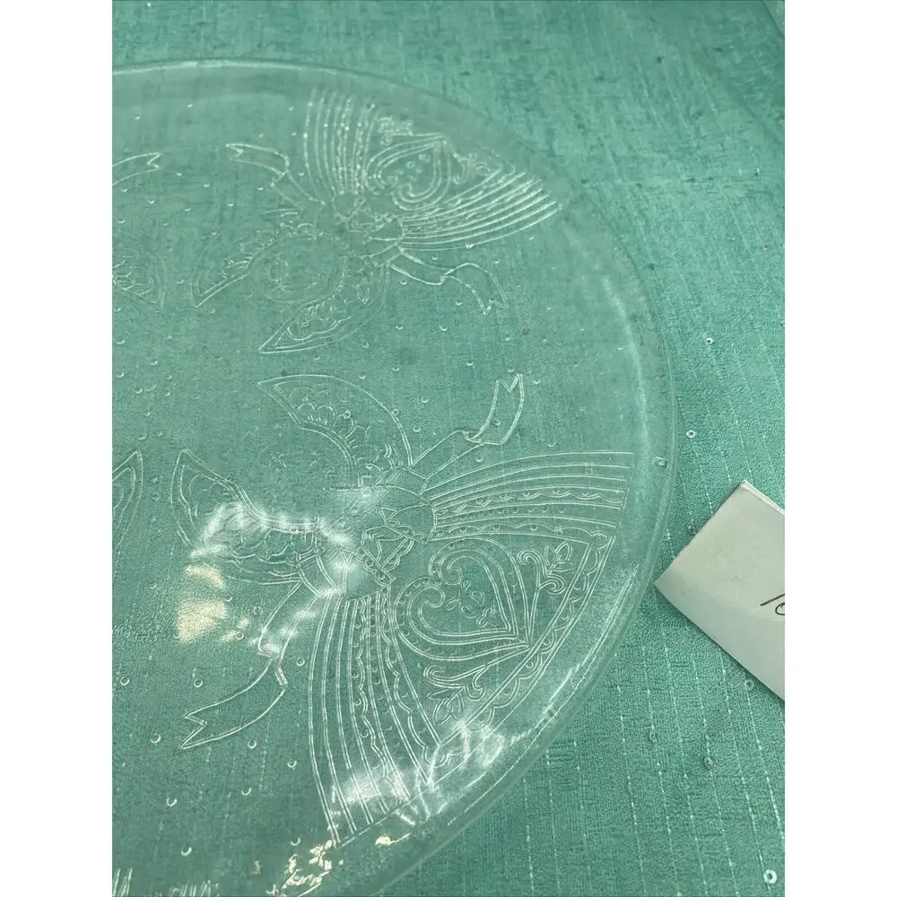 Nieman Marcus Angel Clear Cut Glass Chop Serving Plate 12.5”